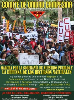 Cartaz da marcha organizada polo Comité de Unidad Campesina no seu 30º aniversario, en 2008 (clique para ampliar)